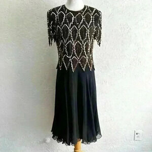 Vintage Laurence Kazar silk beaded sequin‎ party dress size medium